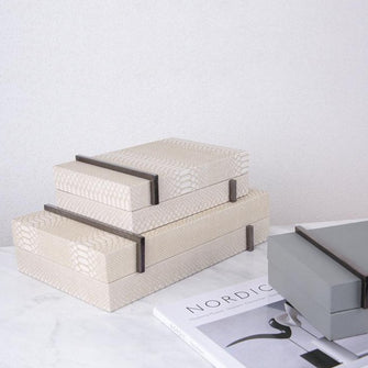 Beige and Grey Leather Patterned Jewelry Box | JEWELLERY BOXES - Decorfur