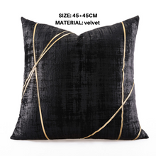 Black and Golden Strip Velvet Pillow Cover (Set of 2)