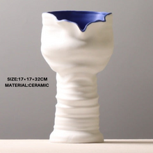 Flower Bud Shaped White and Blue Vase