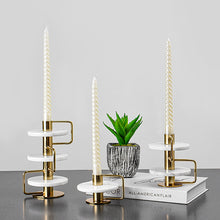 Golden Metal Marble Ring Candle Stand