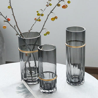 Grey Straight Vase with Golden Rim