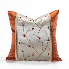 Orange and Beige Flower Embroidered Pillow Cover (Set of 2)