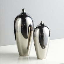 Silver Electroplated Long Oval Vase | Vase - Decorfur
