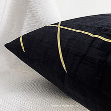 Black and Golden Strip Velvet Pillow Cover (Set of 2)