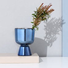 Blue Metal Finish High Foot Glass Vase