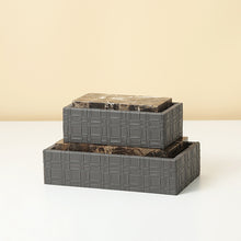 Marble Top Leather Weave Jewelry Box
