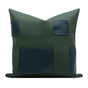Dark Green and Blue Patch Leather Cushions ( Set of 2 )