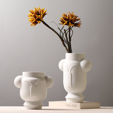 Cartoon Face Ceramic White Vase