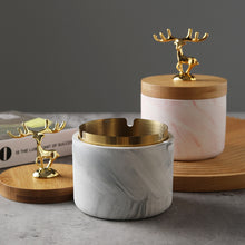 Deer and Wooden Lid Marble Finish Ashtray
