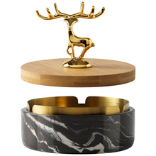 Deer and Wooden Lid Marble Finish Ashtray