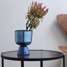 Blue Metal Finish High Foot Glass Vase