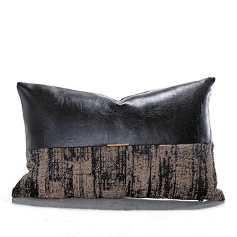 Black Leather Golden Cloth Pillow Cover