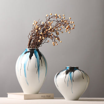 Blue Black Ink Drip Vase