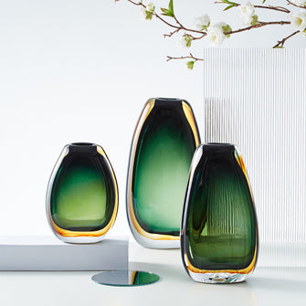 Green Yellow Ombre Thick Glass Vase